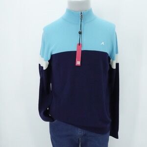 Redvanly Sweater Mens Medium Midnight Navy Monde Merino Quarter Zip Preppy Layer